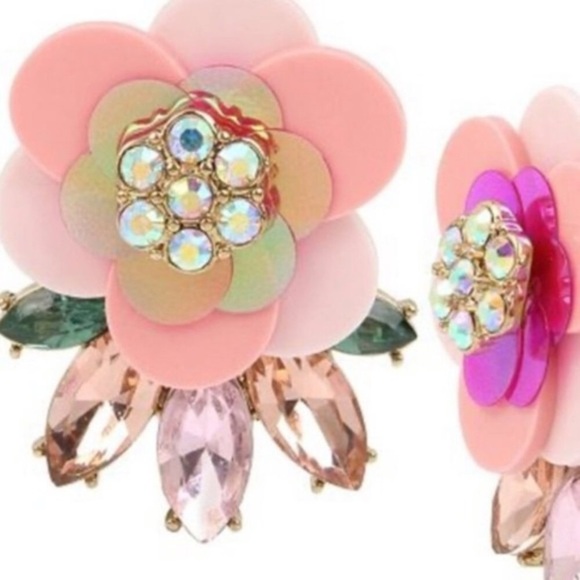 Betsey Johnson PINK PEDAL FLOWER LEAF EARRINGS - Picture 2 of 3